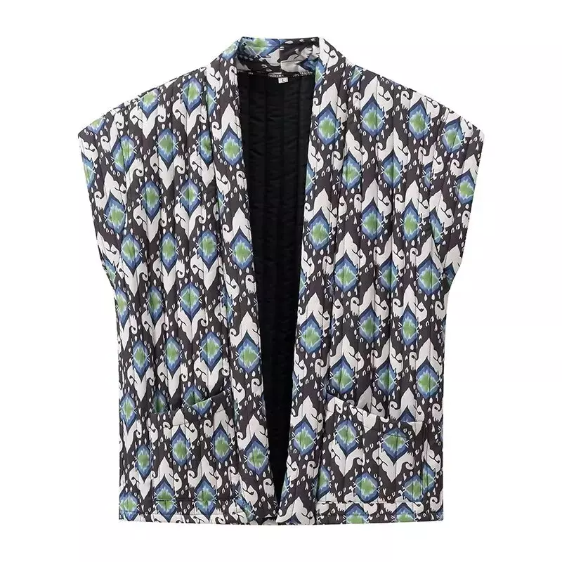 Chaleco Retro sin mangas para mujer, abrigo holgado con estampado informal, decoración con doble bolsillo, Top elegante, novedad de 2024