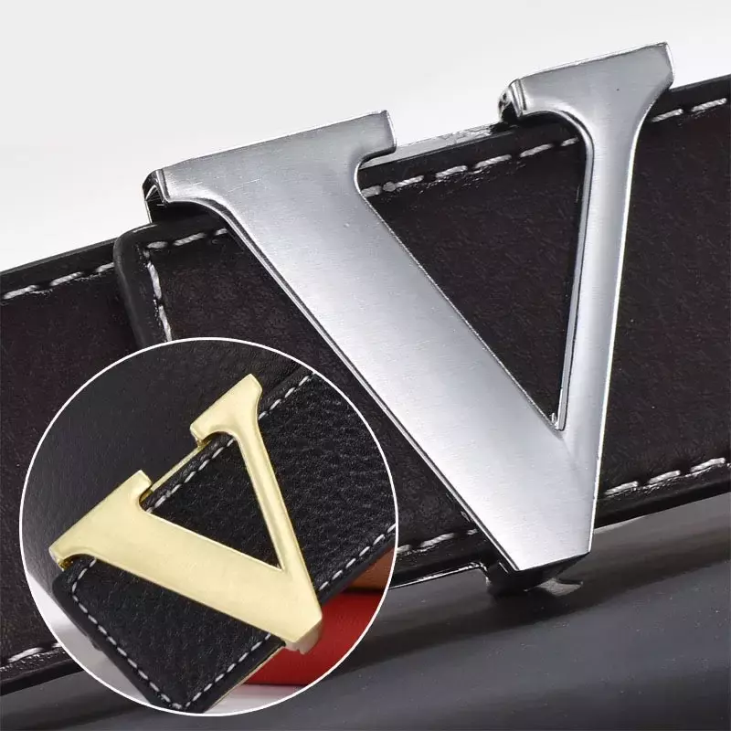 2024 Men's Belt Leather Smooth Button Waistband Korean Version Business Fashion Letter V Leather Belt Men's Belt Designer Belts