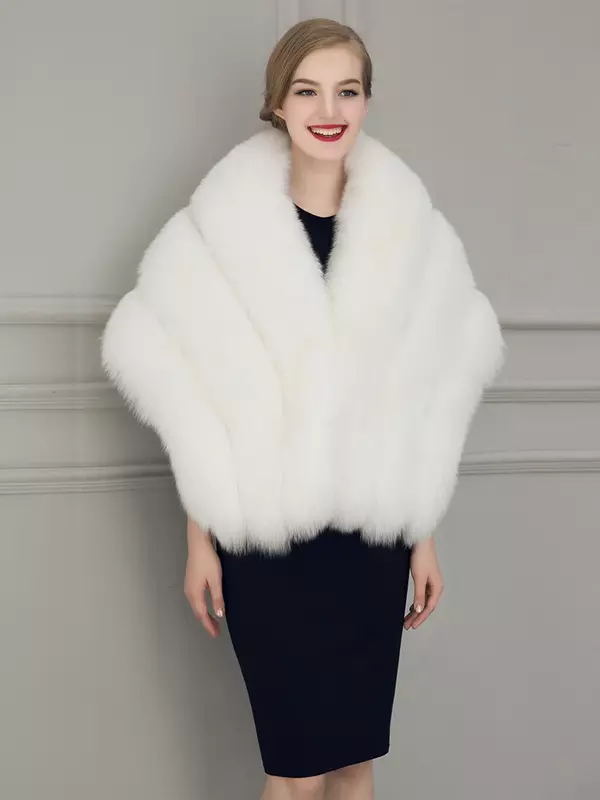 155x40 CM Oversized White Bridal Wedding Shawl Women Faux Fur Fluffy Soft Wedding Cape Thick Warm Shawl Coat Jacket
