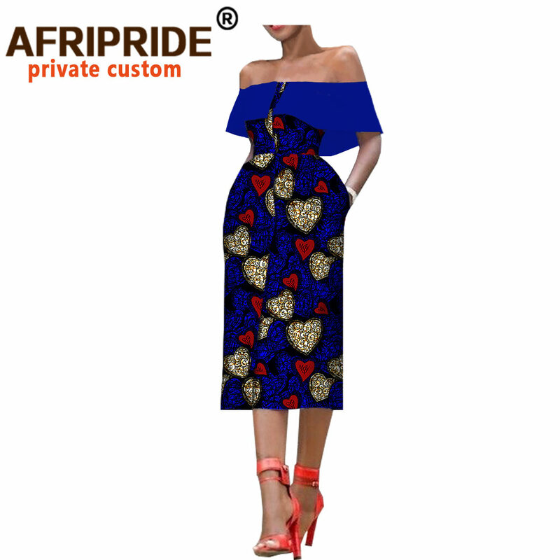 2022 African Style Summer Women Dress AFRIPRIDE Sleeveless Mid-calf Single Breasted Strapless Casual Dress for Women A7225159