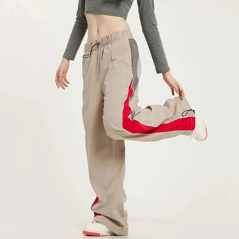 Элегантные модные облегающие брюки в стиле Харадзюку, Свободные повседневные спортивные универсальные брюки с широкими штанинами, прямые брюки с карманами в стиле пэчворк