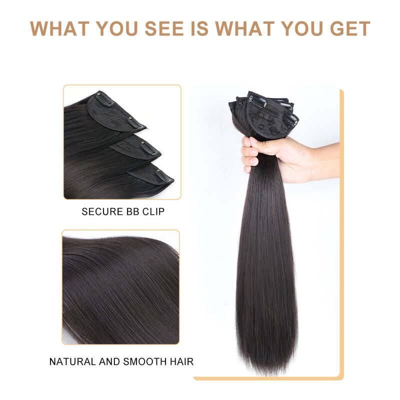 Clip nelle estensioni dei capelli posticci lisci lunghi sintetici per le donne asiatiche estensione dei capelli in fibra sintetica nera per l'uso quotidiano