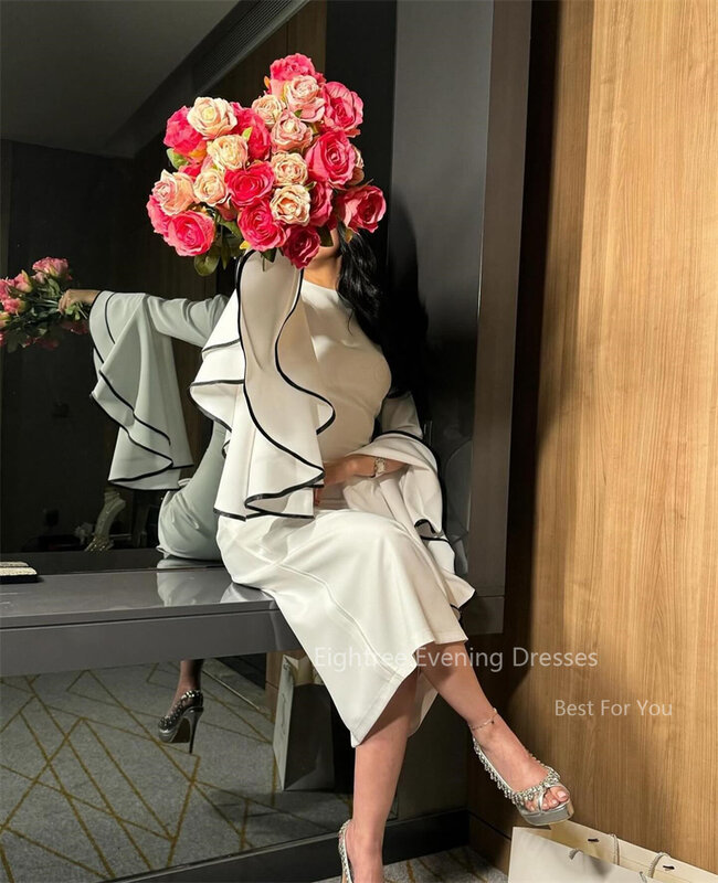Eighter Ivory Slim Fit suknie wieczorowe syrena O dekolt Dubai wyjściowa sukienka na studniówkę warstwowe falbany rękawy elegancka suknia ślubna dla gości