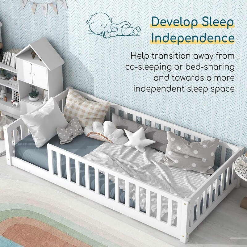 Children's Bed Frame, Wood Montessori Floor Bed Girls & Boys, Children's Bed Frame