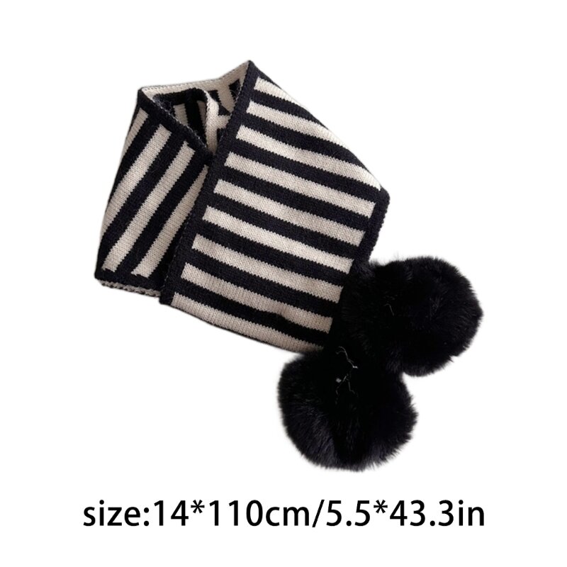 Fashionable Children Winter Scarf with Large Pom Poms Stylish Striped Scarf Gift