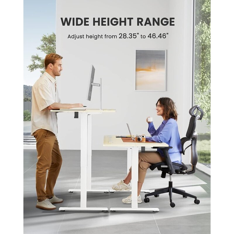 Escritorio de pie eléctrico ajustable en altura, escritorio de pie para sentarse de 63x28 pulgadas, computadora de memoria grande, escritorio de oficina para el hogar (Natural)