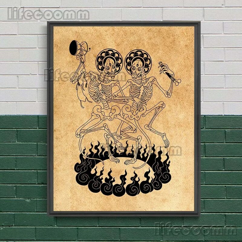 Винтажное изображение дьявола, танец и луна Wicca, настенная Картина на холсте, звездная летучая мышь и гриб, зло постер «волк», принты, домашний декор без рамки