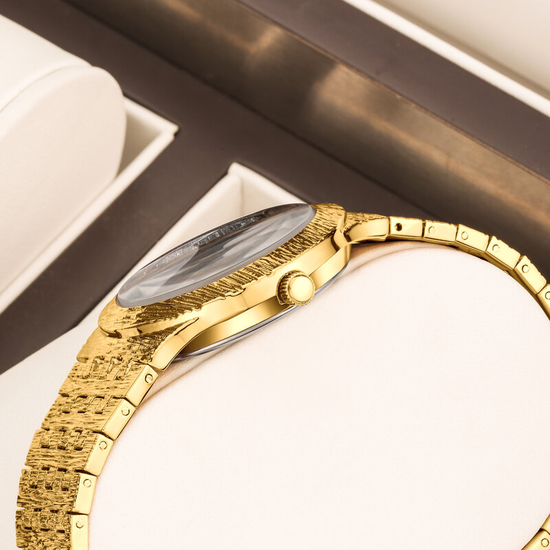YaLaLuSi-relojes de negocios de lujo para mujer, caja de lujo esculpida dorada, removedor de iones chapado en oro, novedad de 2024