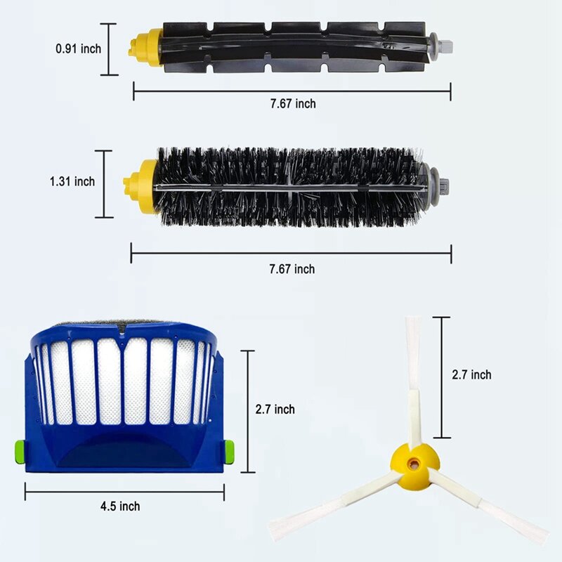 Kit de pièces de rechange pour aspirateur iRobot Roomba séries 500, 600, 610, 620, 625, 630, 650, 660, rouleau, brosse latérale, filtre HEPA