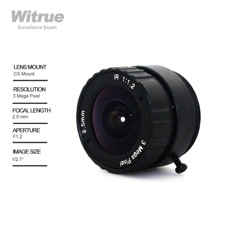 Witrue HD 3MP CCTV Lens  2.5mm CS Mount 1/2.7"  F1.2 for Surveillance IP Security Cameras