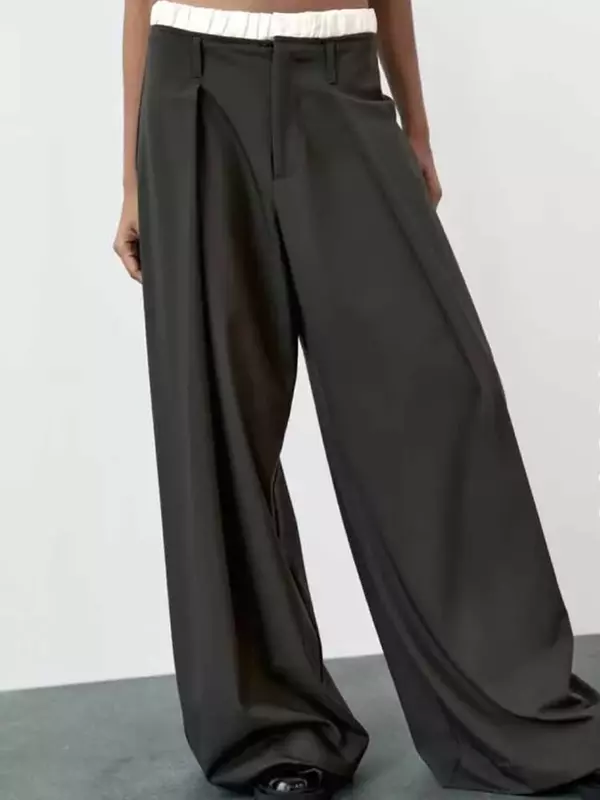 ชุดชั้นในบ๊อกเซอร์แฟชั่นใหม่ของผู้หญิงกางเกงขาม้าอัดพลีททรงหลวมดีไซน์แบบประกบกางเกงเอวกลางแนววินเทจ