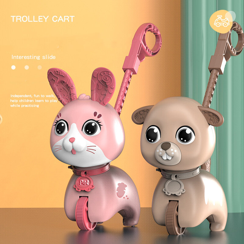 Trolley Walker Toy Toddler Music Animals spinta a mano Single Pole Drag Light Car giocattoli per bambini girello per neonati giocattolo-Drop Ship