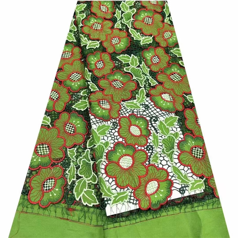 Tela de encaje de guipur Nigeriano para mujer, tejido de encaje francés africano de alta calidad para vestido de fiesta de boda cosido, verde, novedad de 2024