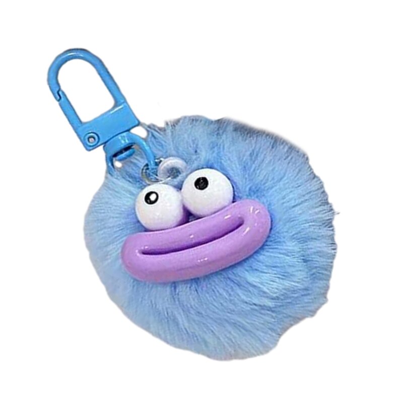 652F Eye Catching Keychain Colorful Sausage Mouth Pendant Keyring Furry Ball Key Chain Portable Keyrings Accessory for Women