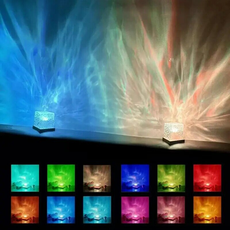 Auraglimmer 천체 램프, USB 충전 큐브 모양, 원격 제어 천체 램프, 16 색 조절 가능 아크릴 야간 램프