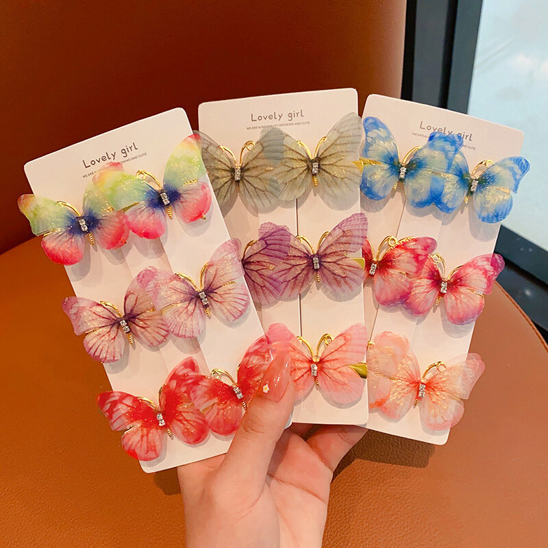 6 buah lucu warna-warni kupu-kupu klip rambut indah manis ornamen jepit rambut anak perempuan simulasi kupu-kupu peri aksesoris rambut