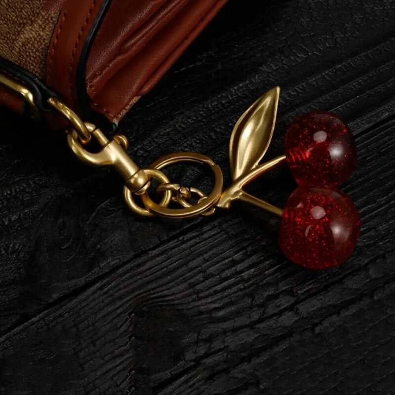 체리 참 펜던트 체리 숄더백 장식, 과일 잎 모양 키체인, 절묘한 열쇠 고리, 거치대 핸드백 액세서리
