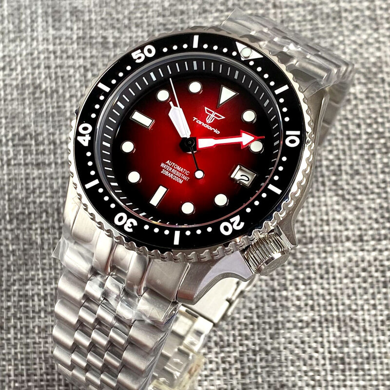Reloj Mecánico de buceo para hombre, pulsera de acero con bisel de 3,8 clics, NH35 Movt Sunburst Red 20bar, resistente al agua, SKX, 120