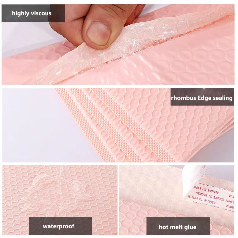 Bolsas de burbujas de espuma de color rosa claro para 20 piezas, sobres autosellados impermeables, bolsa de envío acolchada, suministros de embalaje de regalo de Navidad