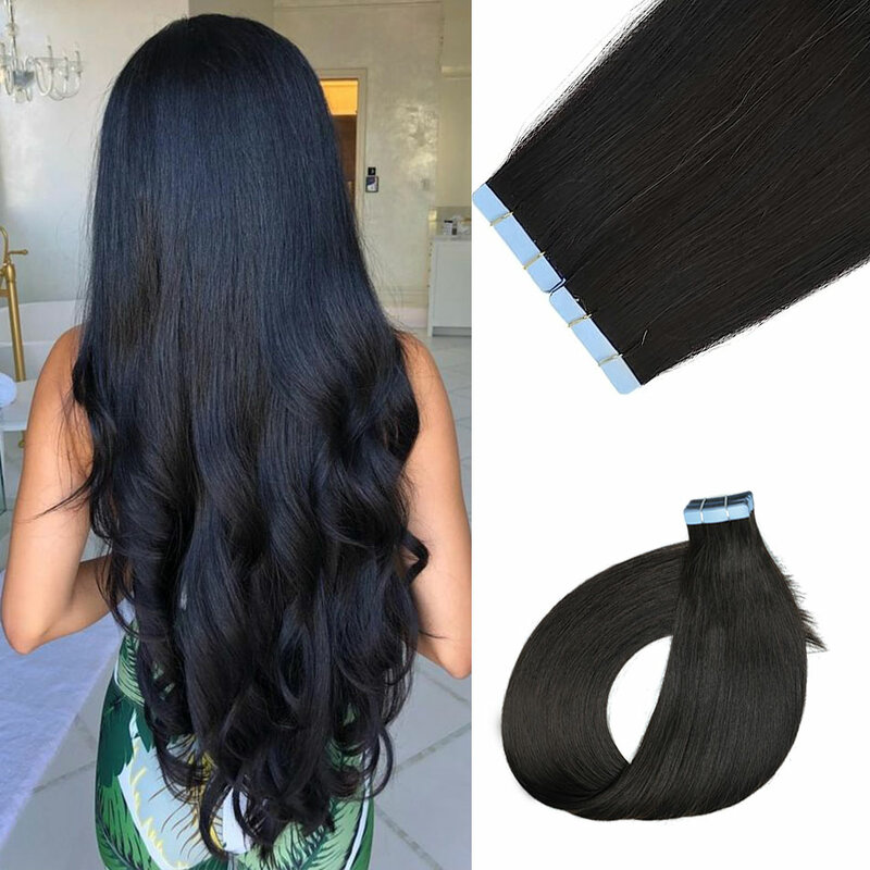 Hair Tape In Hair Extensions European Straight Natural Human Hair Extensions Adhesive Skin Weft Remy 12-26 inches Tiny Interface