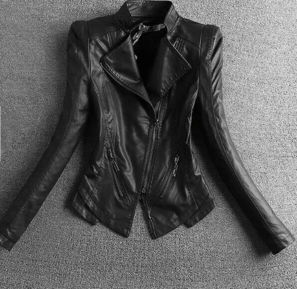 Женская короткая замшевая куртка, повседневная облегающая черная кожаная куртка с воротником-стойкой, верхняя одежда для весны и осени, 2022, 2022