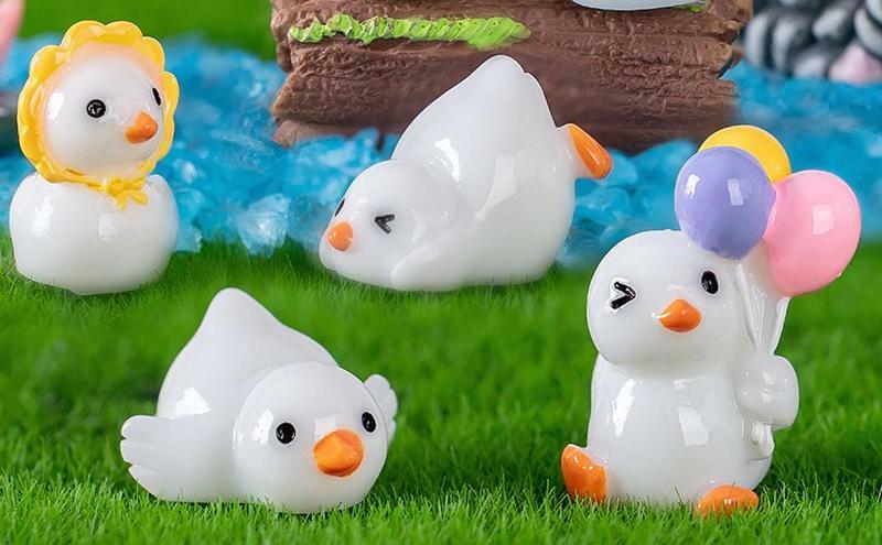 1pcs Mini Cute Resin White Duck Ornament Miniature Figures TinyDuck Micros Fairy Garden Landscape Aquarium Dollhouse