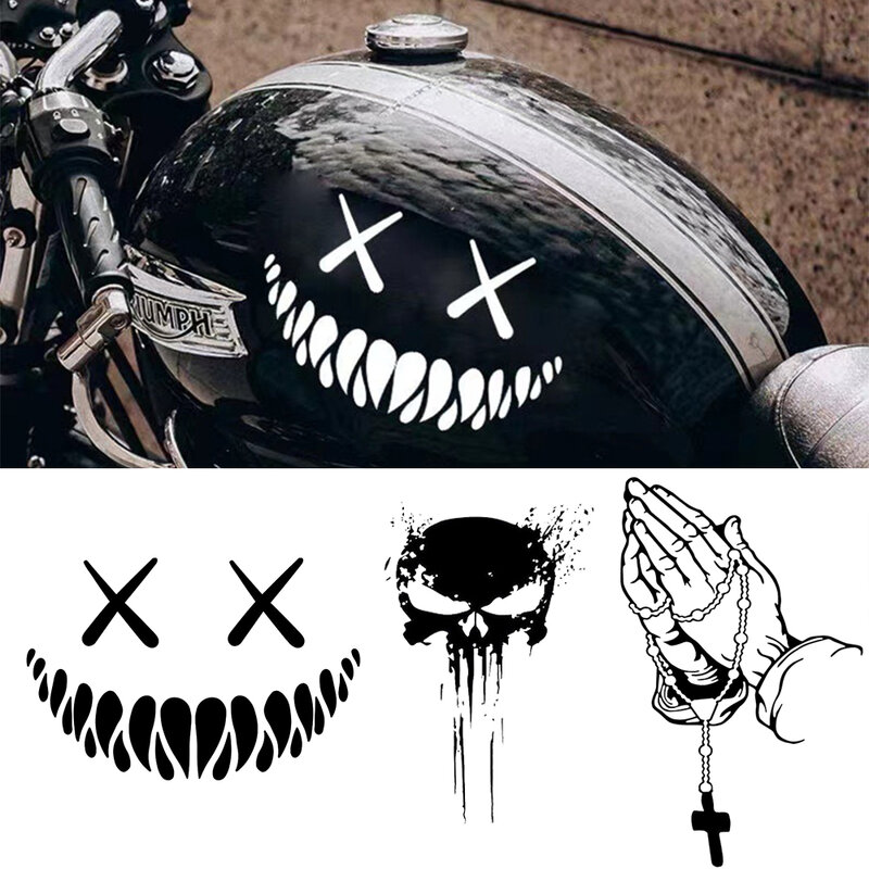 Мотоциклетная наклейка с черепом, дьявол, сатана, улыбающееся лицо, Джокер, украшение, автомобильные наклейки, перекрестные наклейки, красочные светоотражающие наклейки