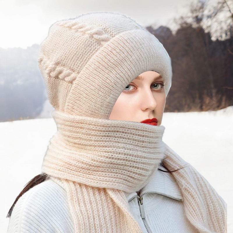 Mùa Đông Dệt Kim Khăn Mũ Bộ Dày Ấm Balo Nữ Nón Cho Ngoài Trời Tuyết Đi Xe Trượt Tuyết Bonnet Mũ Bé Gái Xinh Xắn