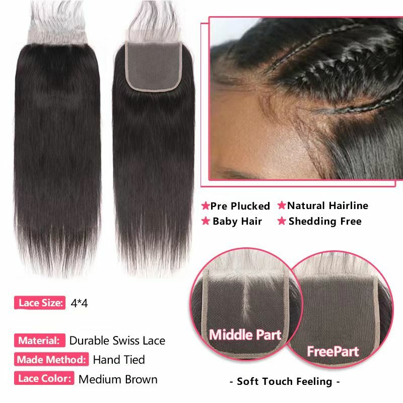 Bone Straight Human Hair Bundles With Closure Lace Closures With Bundles Peruvian Hair Weave 3/4 Bundles With Frontal Remy Hair