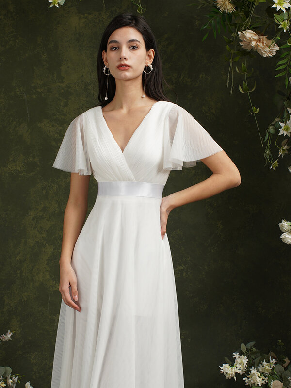MisShow Flare Sleeve Pastrol Women Maxi Dress 2023 abiti da sposa economici abito da sposa classico busto pieghettato telai in raso femminile