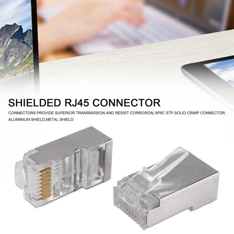 Shielded RJ45 Connector CAT5E CAT6 Crimp Ethernet Connector STP 8P8C Modular Crystal Head Plugs