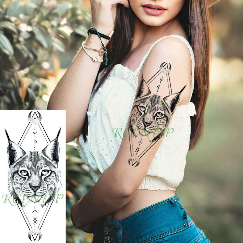 Водостойкая Временная тату-наклейка, голова тигра, луна, геометрический узор, стрелка, искусственная татуировка, флэш-наклейка для девушек, женщин и мужчин