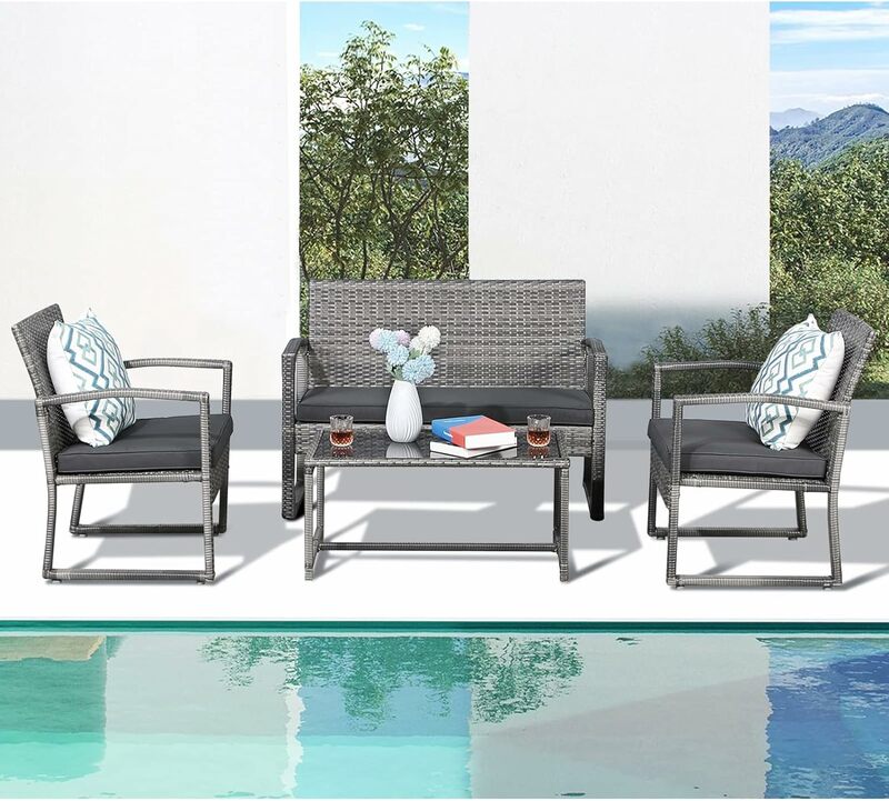 4 stücke Terrassen möbel Set, Outdoor Wicker Gespräch Set, Terrasse Rattan Stuhl Set, moderne Bistro Set mit Couch tisch