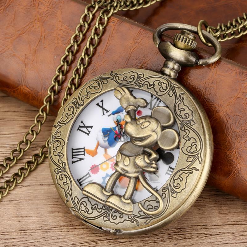 Bronze Hohl Anime Uhr Comic Cartoon Quarz Taschenuhr Anhänger FOB Antike Uhr mit 80cm Halskette/30cm taille Haken Kette