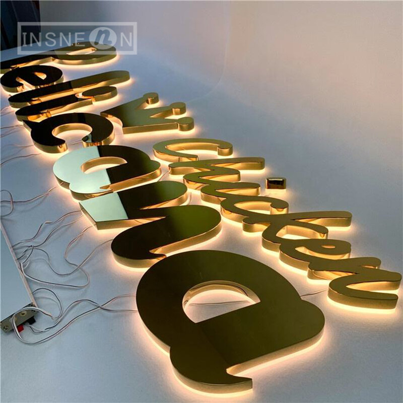 Benutzer definierte hintergrund beleuchtete Brief Edelstahl leuchtenden Charakter Metall wasserdicht Outdoor-Unternehmen Innen büro LED-Zeichen