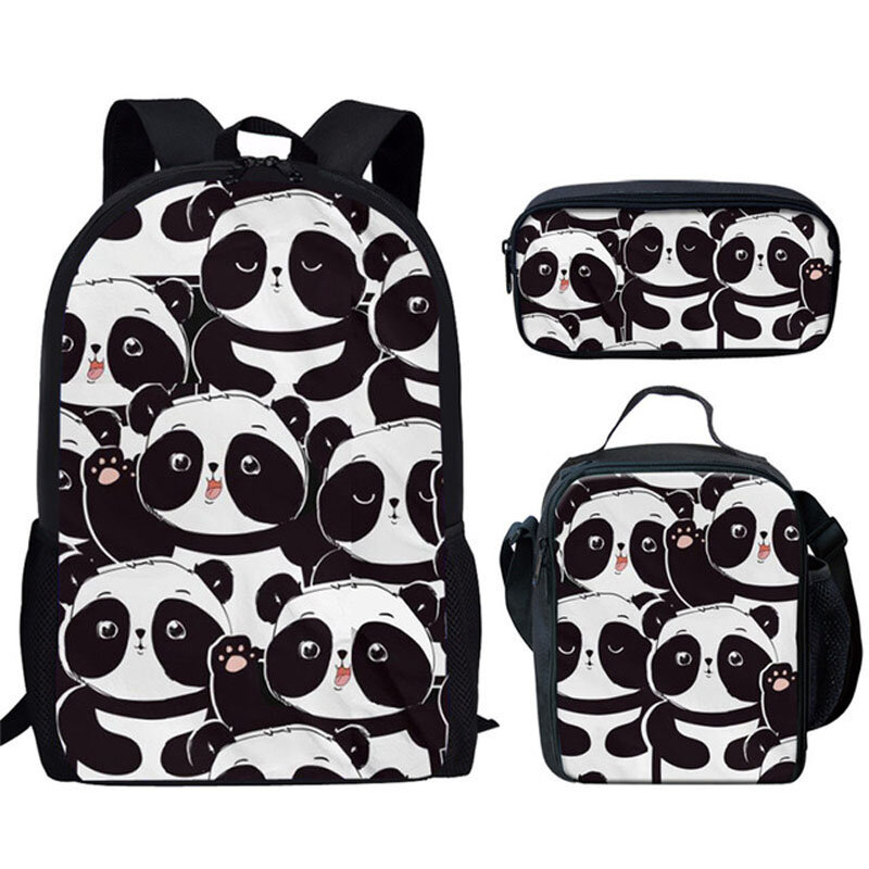 3Pcs Cartoon Baby Panda Print School Bags for Teenager Girls Boys Backpack Campus Book Bag Lunch Bag Pencil Bag Casual Backpack