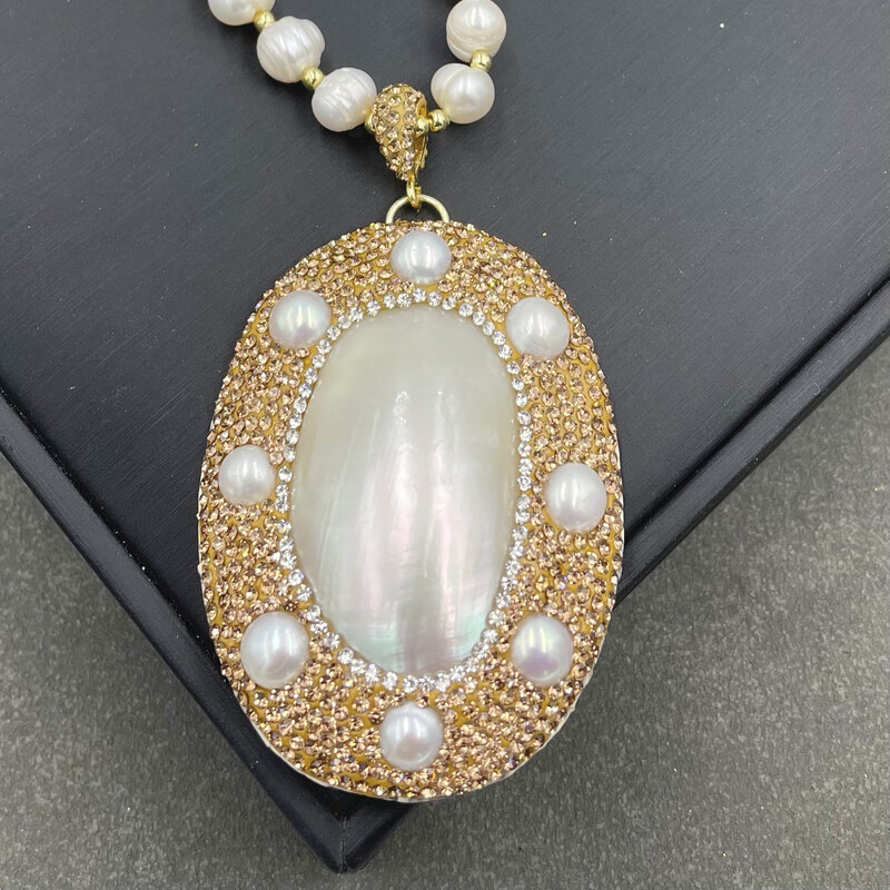 Mvn053 neue natürliche Süßwasser perle Damaskus Austern Halskette vergoldet Retro Luxus Mode Accessoires Pullover Kette