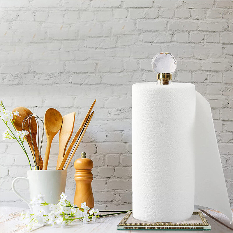 Soporte de papel higiénico para baño, colgador de rollo de tejido de montaje en pared, accesorios de cobre para cocina, cristal dorado cromado