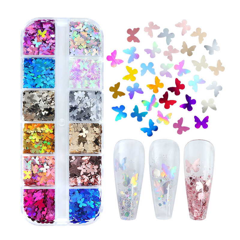 Shimmering 5mm Butterfly Nail Art Rhinestones Mix Box Set Sparkling Butterfly Nail Art Sticker Set
