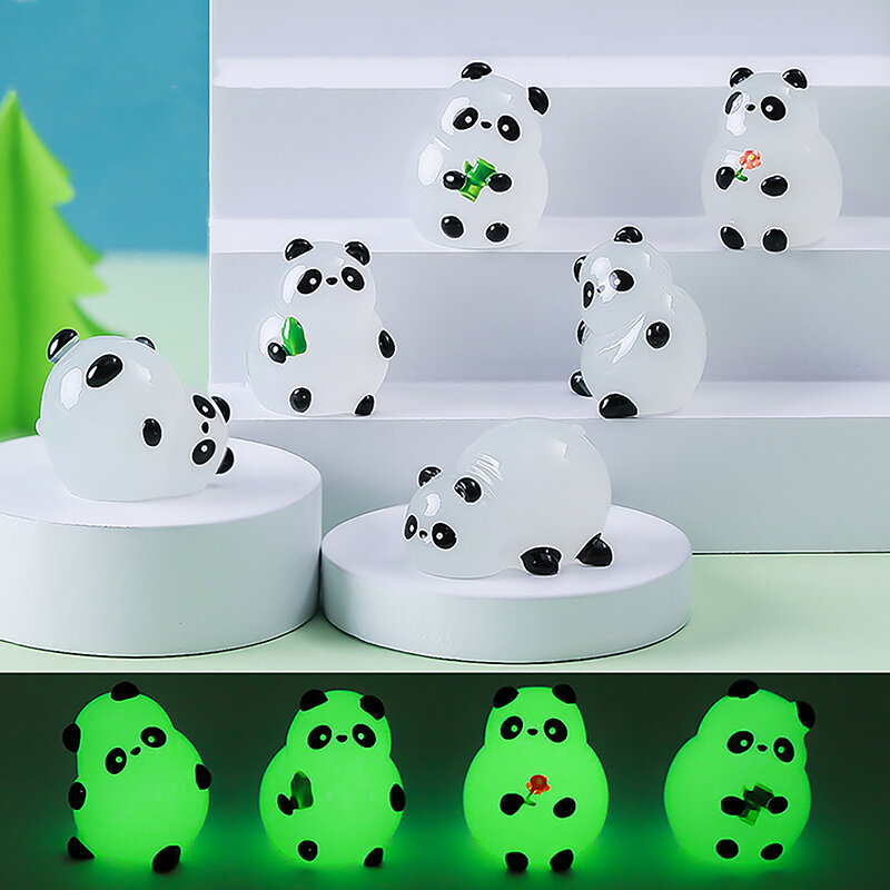 Glowing Panda Mini Figurines Miniature Panda Ornament Glowing In Dark Accessories