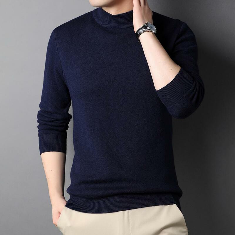 Solid Color Sweater Stylish Men's Half-high Collar Sweaters for Fall Winter Soft Warm Anti-pilling Knits in Slim Fit Design