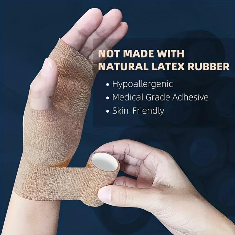 24Rolls Kindmax Self Adhesive Bandage Beige, Elastic Breathable Sports Non-woven Wrap Finger Tape For Wrist Ankle First Aid