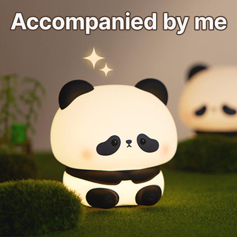 Panda Led Nachtlampje Schattige Siliconen Nachtlampje Usb Oplaadbare Touch Nachtlampje Slaapkamer Timing Lamp Decoratie Kinderen Cadeau