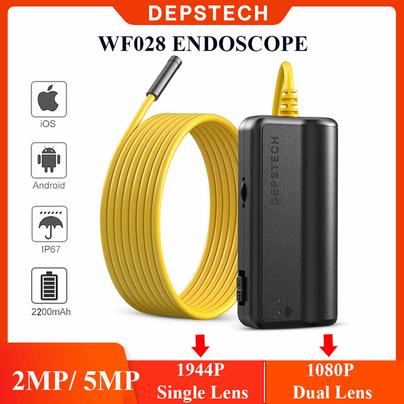 DEPSTECH Dual Lens 2MP / 5MP Wireless Endoscope Wifi Inspection Camera Snake Borescope Tube for Underwater Vent Pipe Car Repair