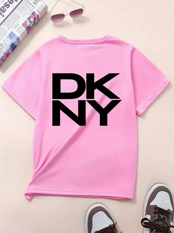 DKNY 레터 프린팅 통기성 티셔츠 남녀공용, 사계절, 스포츠 레저 피트니스, 핫 셀러