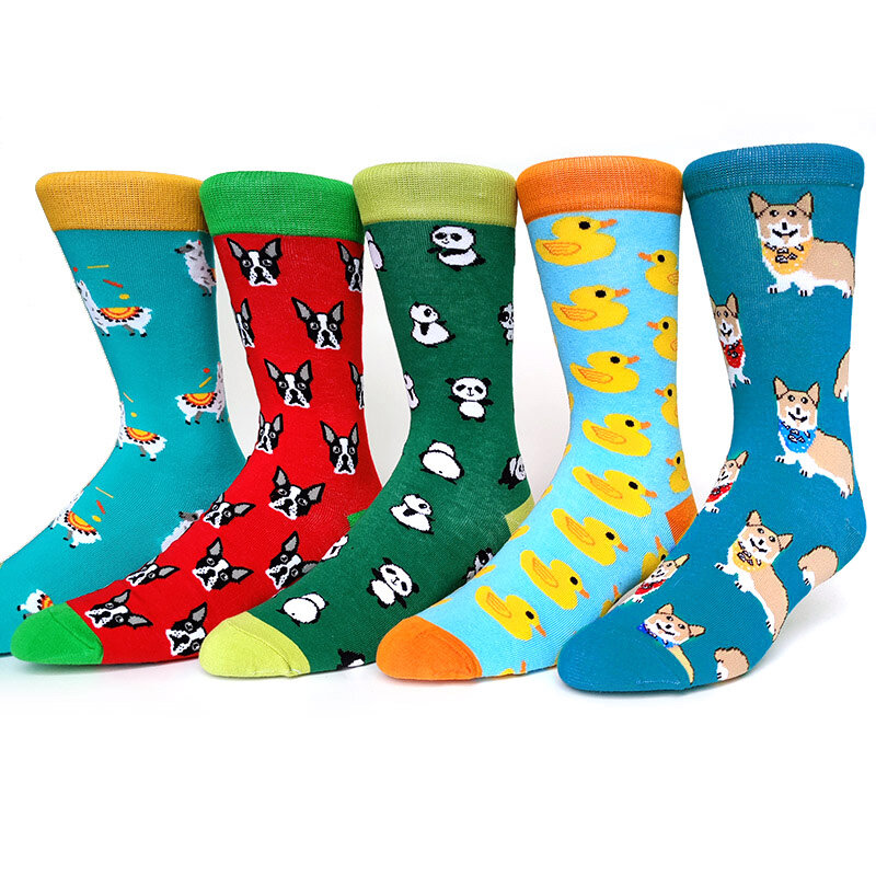 5 Pairs/Pack Funny Novelty Men Cotton Socks Cartoon Casual Hip Hop Creative Soft Comfortable Divertido Hombre Calcetines