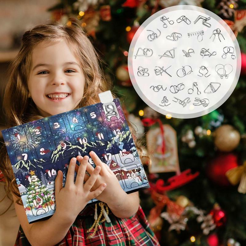 Brain Teaser Advents kalender 2023 Weihnachten Advents kalender 2023 mit 24 Tagen Metalldraht Puzzlespiel heraus fordernd pädagogisch