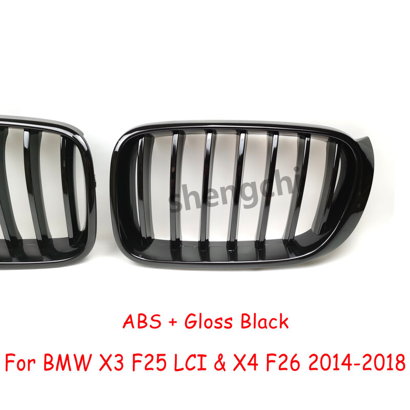 Parrillas de parachoques delantero para BMW, accesorio de color negro con acabado brillante, modelos X3, F25, LCI, X4 y F26, años 2014 a 2018