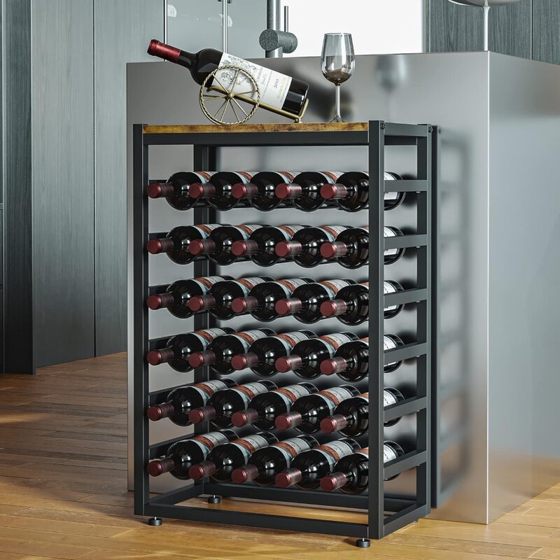 YOLEO Wine Rack Free Standing 6-Tier 30 Bottles Wine Holder Display Storage Shelves with Metal Frame and Table Top for Home