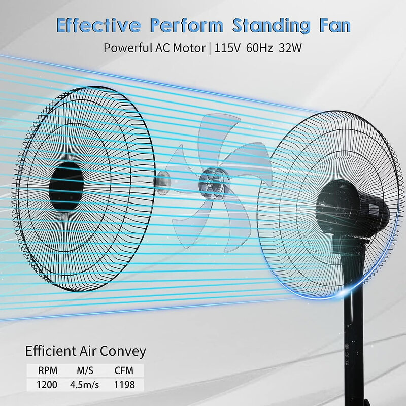Pedestal Stand Fan com controle remoto, velocidade ajustável, 12 níveis, 1 Pack